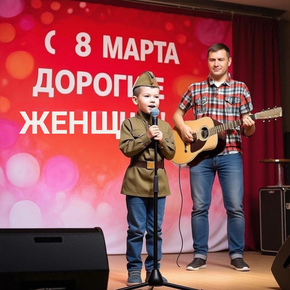 Dad and son on stage perfoming 